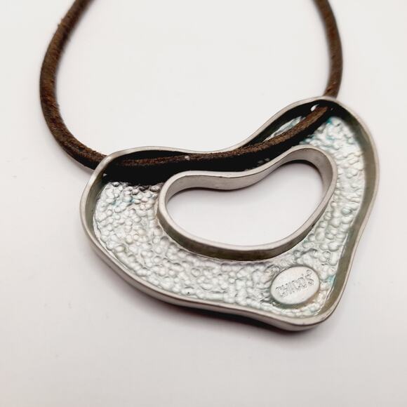 Chico’s Silver Tone Open Heart Pendant Necklace on Leather Cord, 21 Inches - Picture 7 of 8